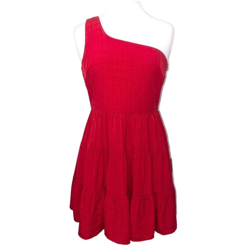 Lulus Adorable Sight Red One Shoulder Tiered Mini Dress Medium NWT